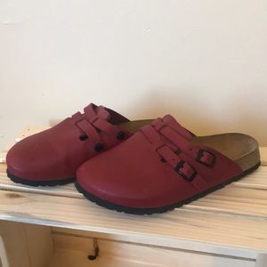 Birkenstock Red Leather Clogs